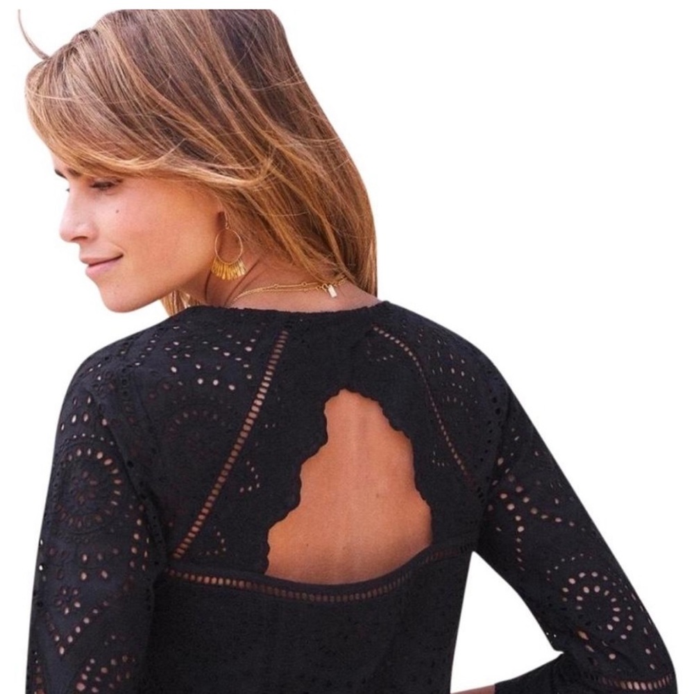 SEZANE Andrea Blouse Eyelet Cutout Ladder Lace V Neck Lined Bodice Cutwo…